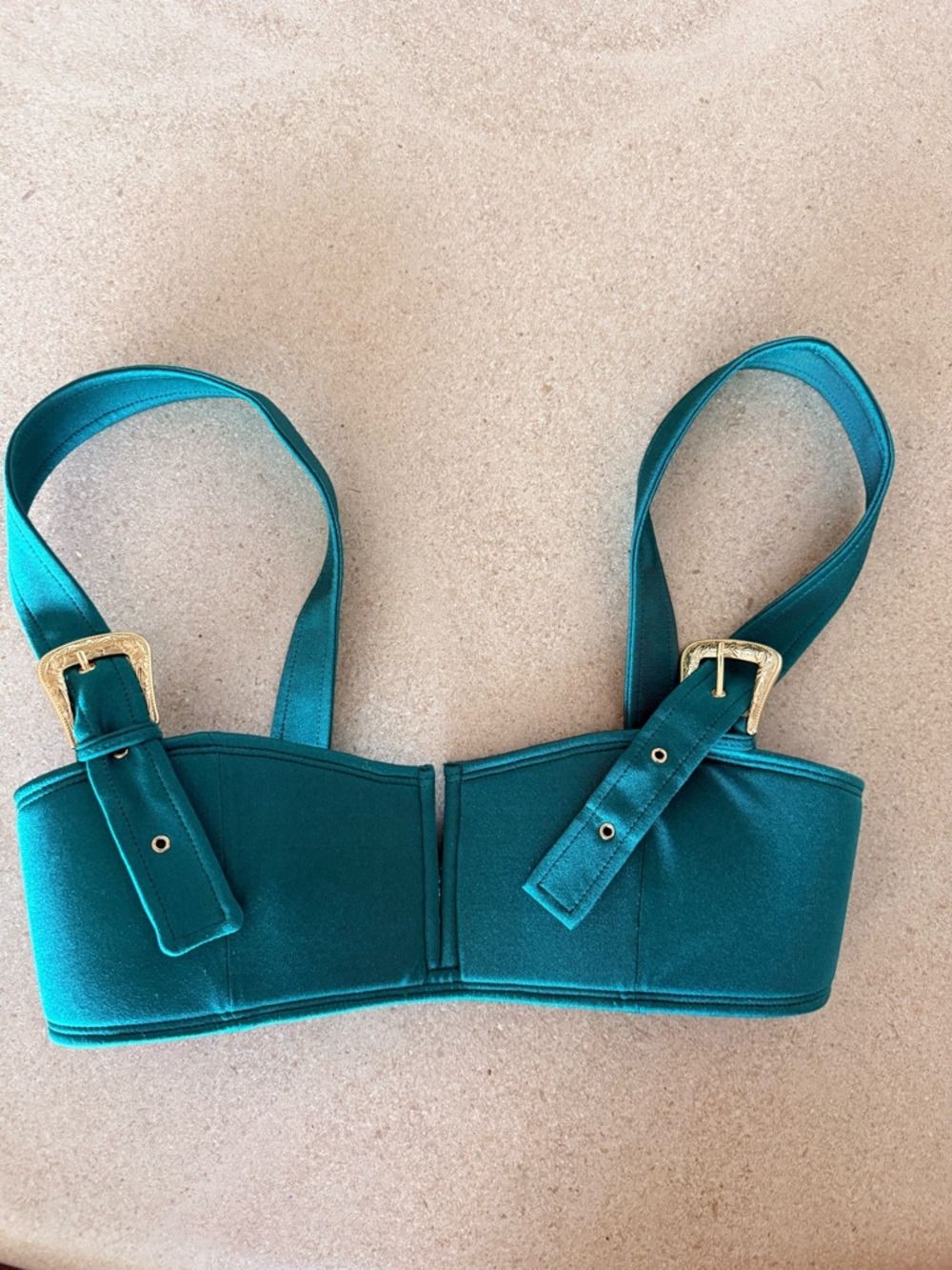 Teal High-Waist Bikini Set with Gold Buckle — Women Swim Bikini - Picture 3 of 8